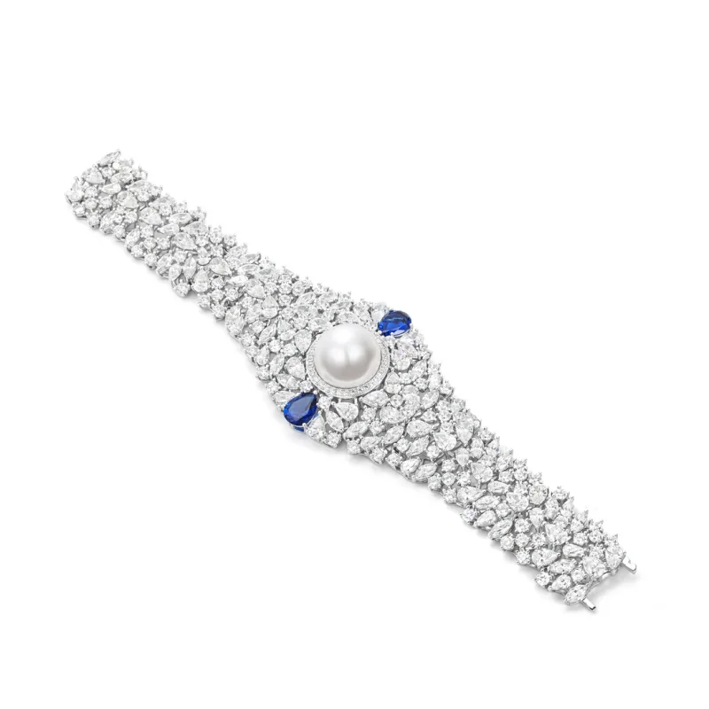 BELLUX 925 Silver Synthetic Pearl Bracelet Sun Moon Brilliance Palace level Blue White Zircon Full Diamond Luxury Bracelet