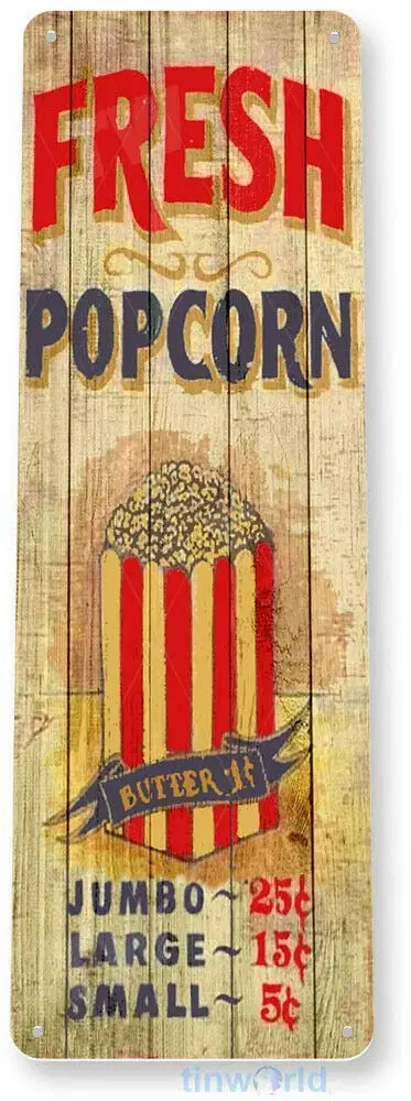 Popcorn Sign Hot Fresh Butter Popcorn Machine Movie Theater Cinema Tin Sign,16