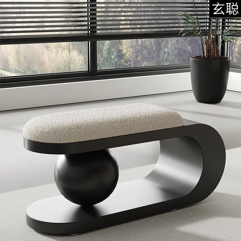 Modern Nordic Style Simple Low Adjustable Ottoman Luxury Fabric Wool Home Entrance Shoe Changing Door Bench for Living Room