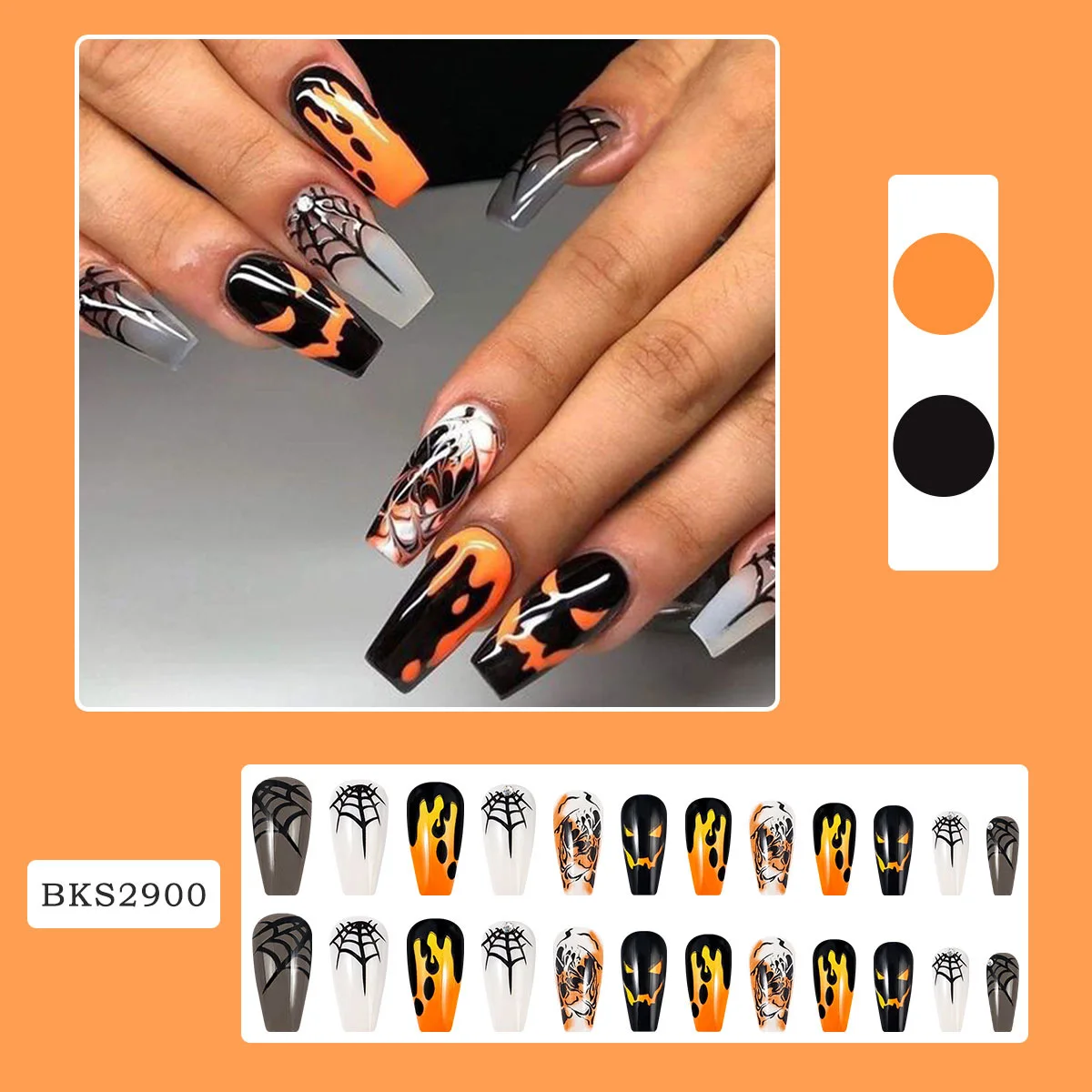 Halloween Press On Nails Long Square Fake Nails Spider Web Ghost Designs Acrylic Full Cover Coffin False Nails Set Stick On Nail