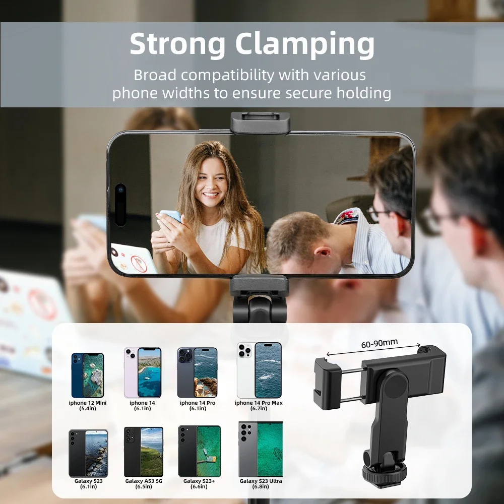 Flymile 360 Degrees Rotatable Phone Mount Stretchable Holder With Cold Shoe for Smartphone Multi-directional Selfie Video Live
