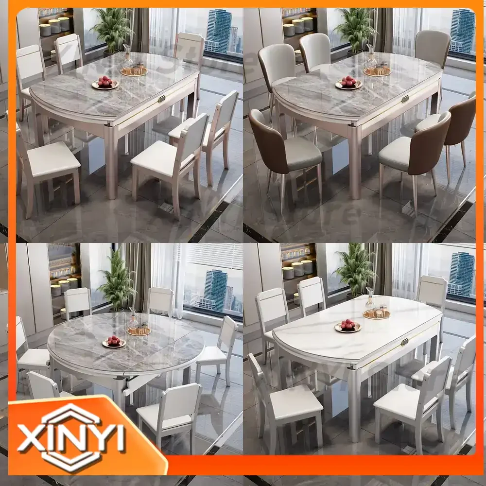 Extendable Folding Solid Rubberwood Dining Table Set for Small Spaces Round or Rectangular Use for Home