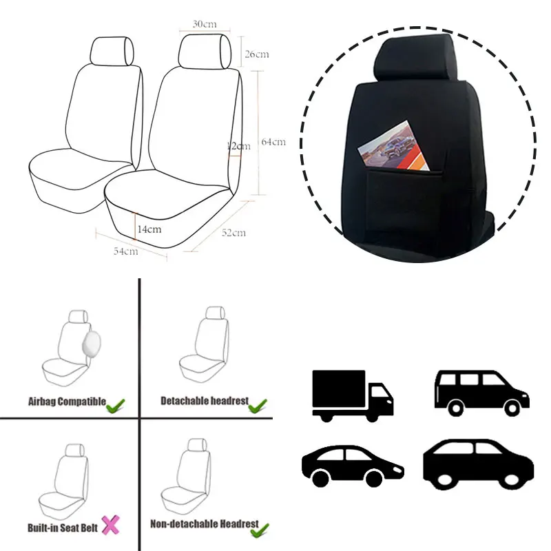 AUTO PLUS Black Universal Mesh Cloth Car Seat Covers Full set Fit for Most Car Suv Van With Zipper Air Bag  Compatible