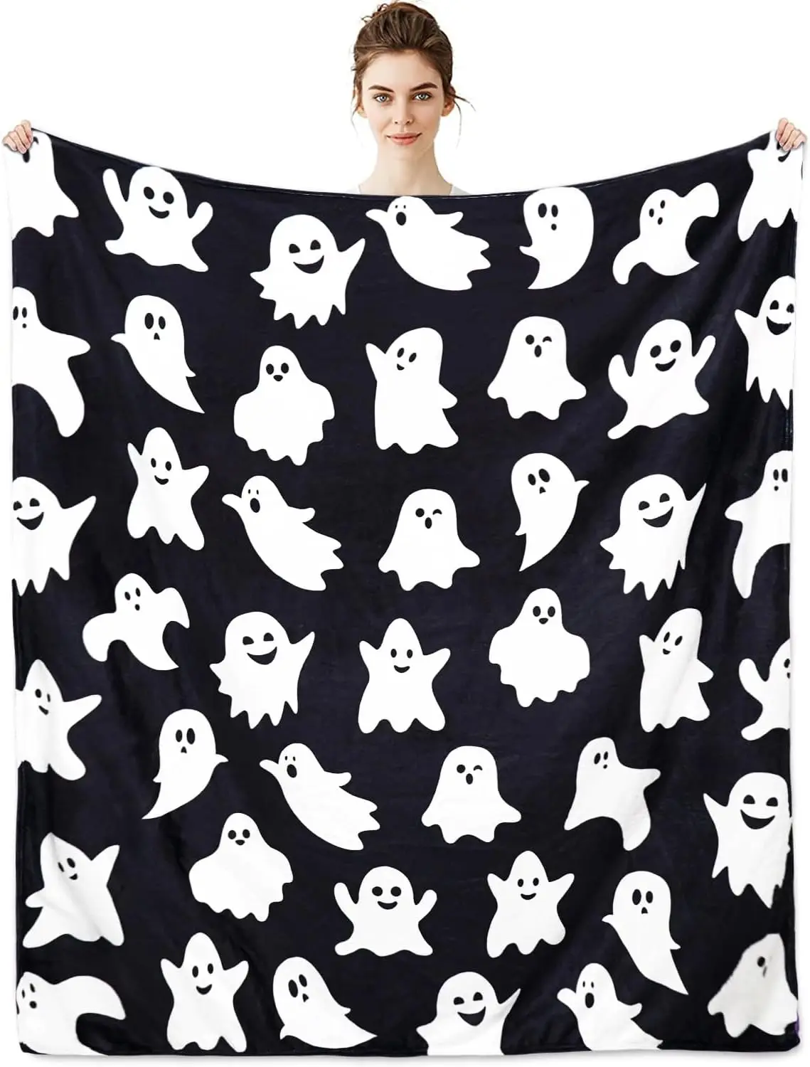 Metawu Halloween Blanket Ghost Throw Blankets for Kids for Women Halloween Decorations Flannel Blankets for Bed, Sofa, Couch, Travel Blanket 50 x 60 inch