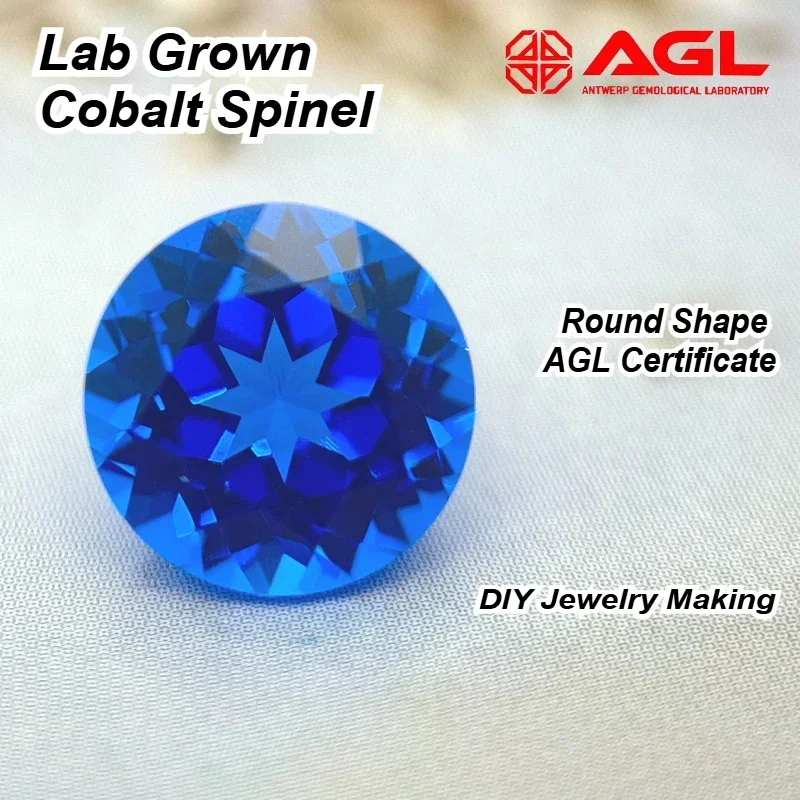 

Top Lab Grown Cobalt Spinel Round Shape Gemstone For DIY Jewelry Making Rings Pendant Materials Selectable AGL Certificate