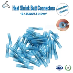 25/50/100PCS Blue Heat Shrink Butt Terminals Insulated Electrical Wire Connectors 16-14 AWG Cable Crimping Terminals Connector