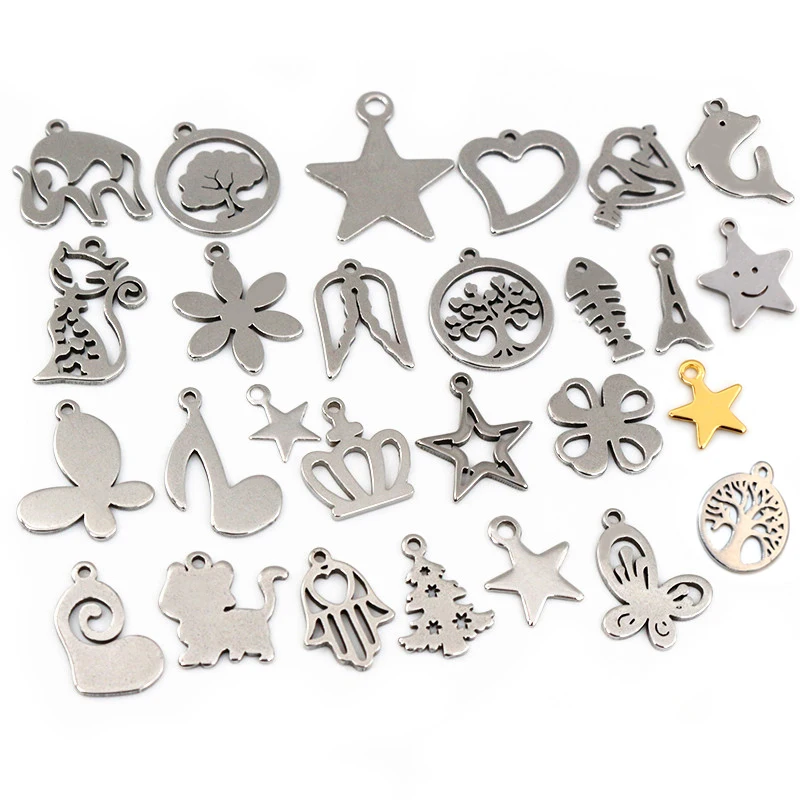 

30pc/lot 316 Stainless Steel Five-pointed Star Cute Necklace Pendant Charms Small Cat Dolphin Fish Charms for DIY Jewelry Making