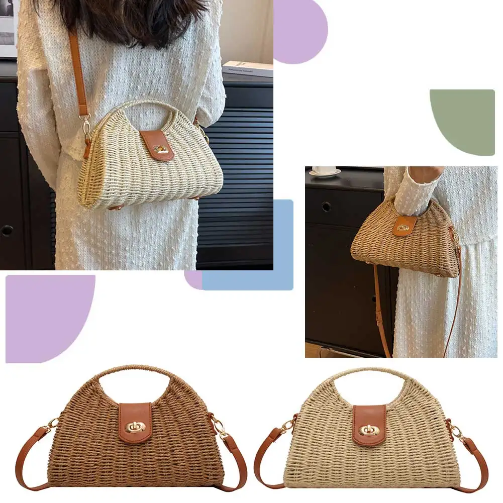 

Women Hand-Woven Bag Summer Woven Shell Top-Handle Bags Handmade Fashion Holiday Casual Simple Elegant Lady Straw Bag