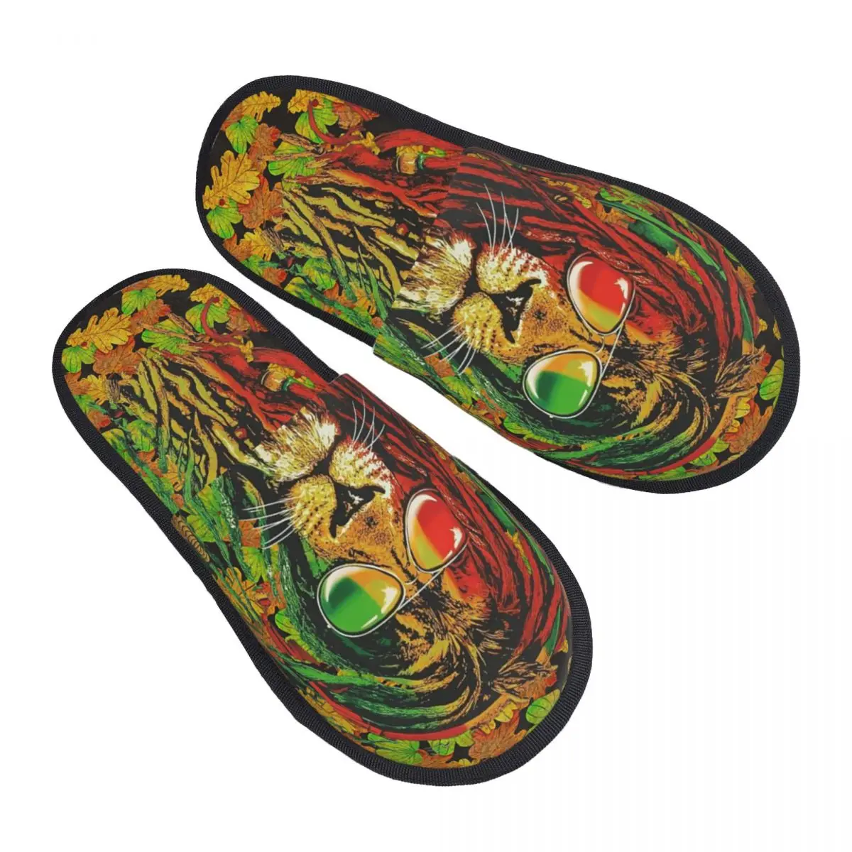 Custom Jamaica Rasta Reggae Lion Cozy Scuff Memory Foam Slippers Women Bedroom House Shoes