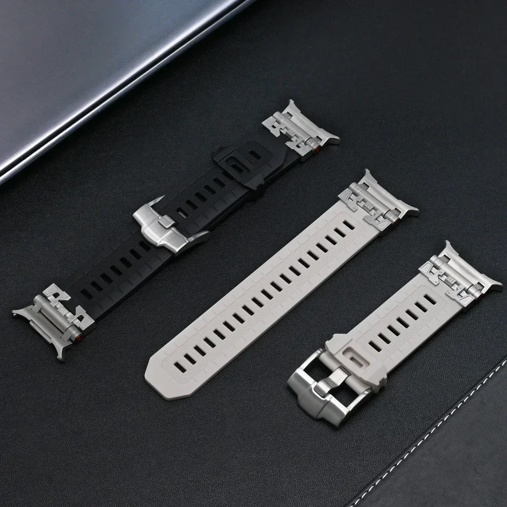 Mecha نمط سيليكون الرياضة الفرقة لسامسونج غالاكسي الترا 47 مللي متر الفاخرة الرجال سوار ل غالاكسي الترا لا فجوات حزام نهاية منحني