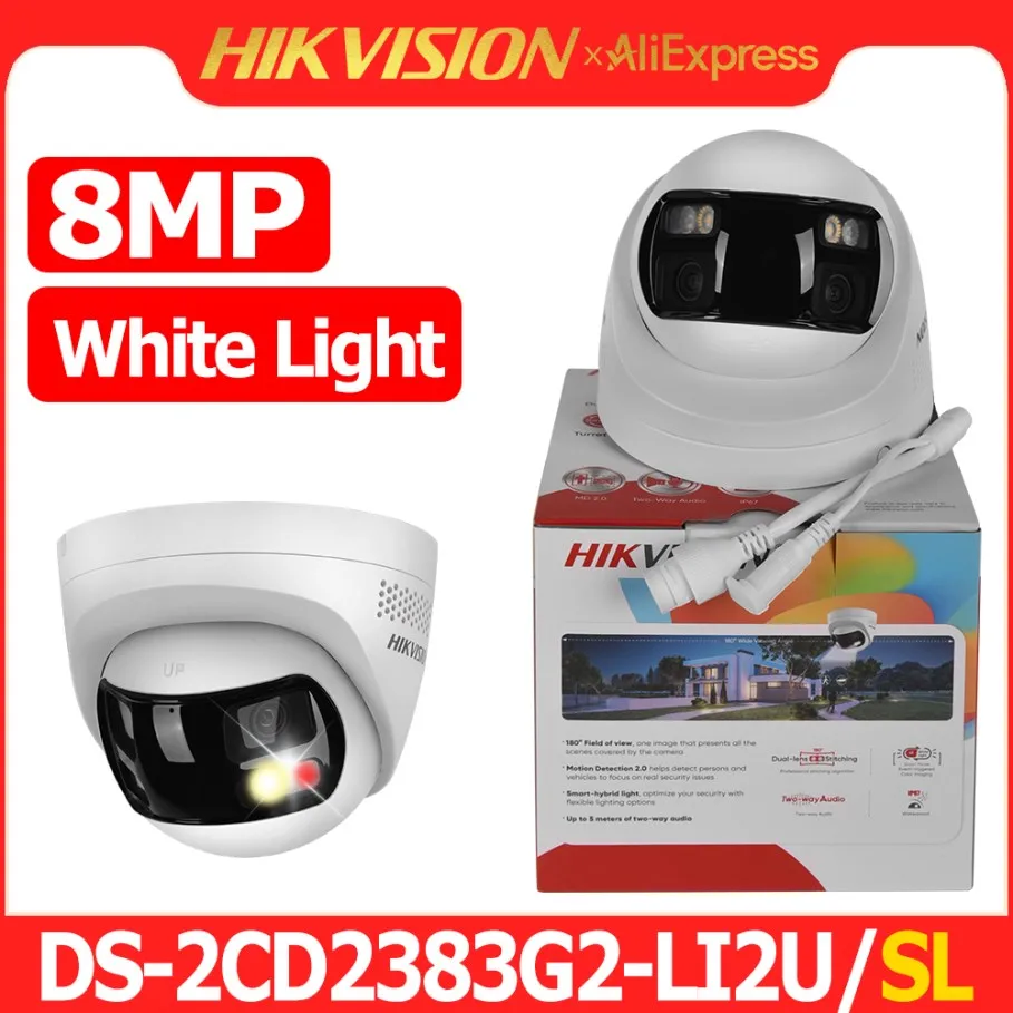 Hikvision DS-2CD1383G2P-LIUF/SL 8 MP 4K dubbele lens gestikt 180 °   Groothoek Smart Hybrid Light POE Netwerk IP-camera MD 2.0 Audio