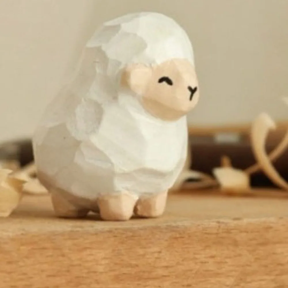 Cartoon Characters Wooden Carving Cat Ornament Sheep Crafts Animals Ornament Cute Handmade Small Rabbit Model Desk Decor