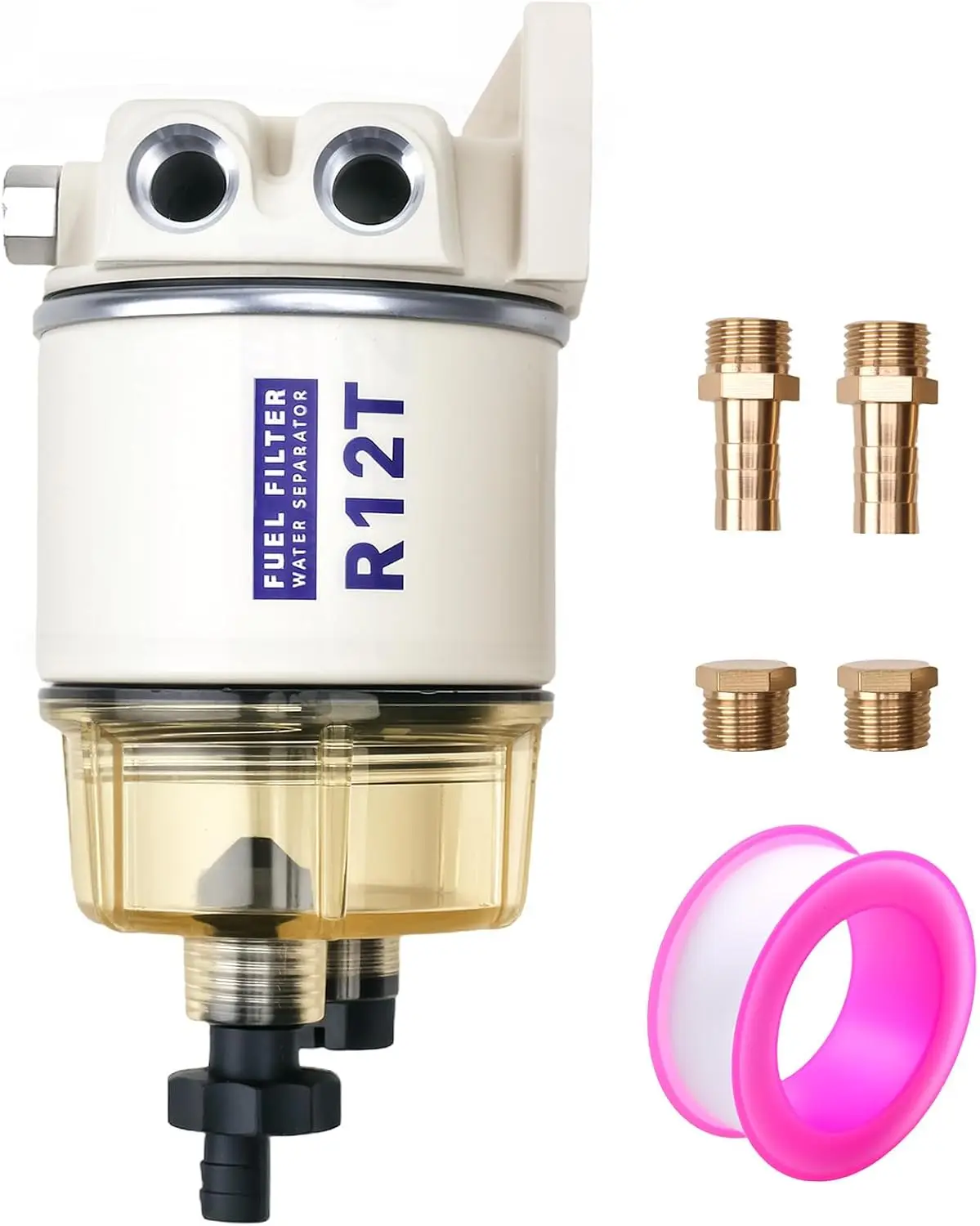 Kit Completo de Filtro de Combustível e Separador de Água R12T - Filtro Marinho SPIN-ON R12T Substitui S3240 120AT NPT ZG1/4-19 Compatível com NPT de 3/8 Polegadas