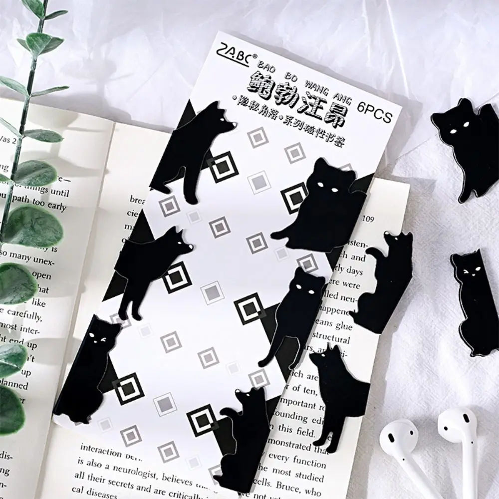 6PCS Reading Black Magnetic Bookmarks Kitty Bunny Kawaii Animal Shaped Bookmark Funny Cute Design Book Page Marks Book Lover