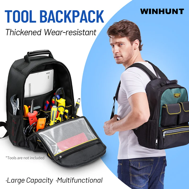 

TINSOL Durable Water-Resistant Canvas Tool Bag Backpack Multi-Tool Pouch With Shoulder Strap Organizer For Electricians Handyman