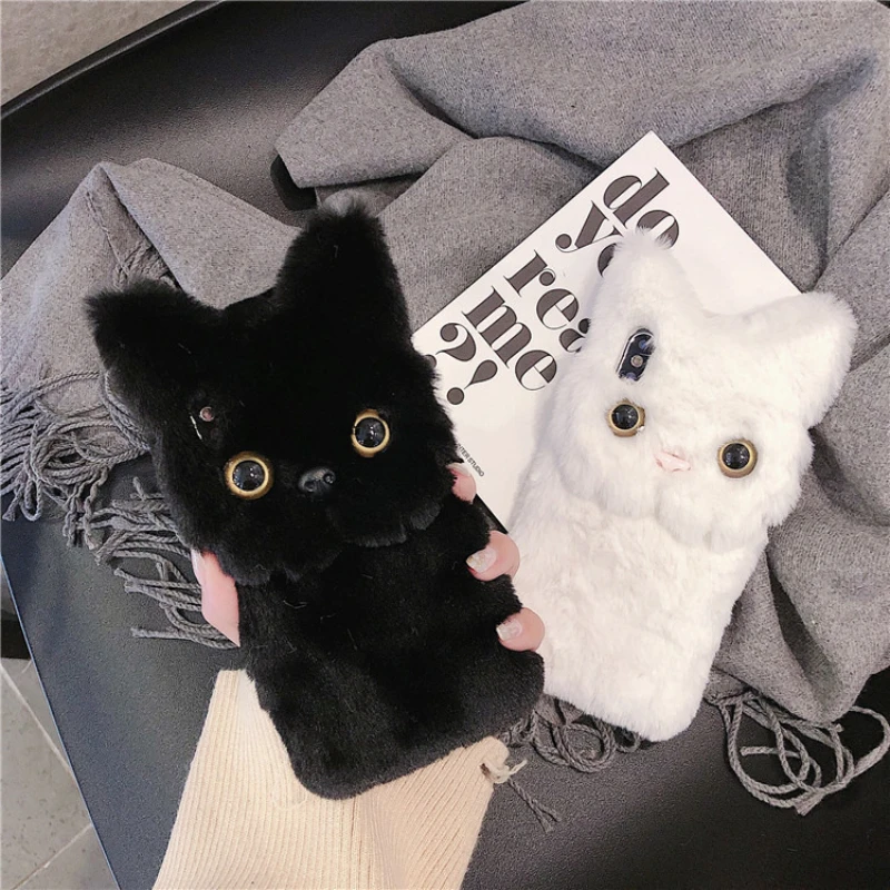 3D Cute Cartoon Cat Furry Plush Phone Case For iPhone 17 Air 15 14 13 12 mini 11 16 Pro Max XS XR X 6 7 8 Plus Shockproof Cover view 5