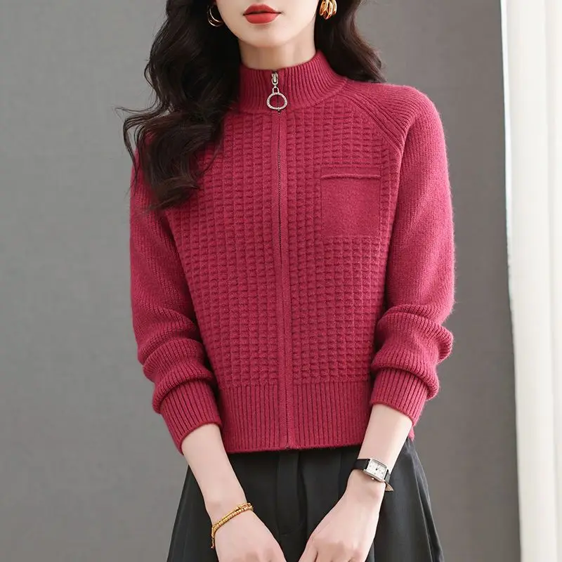 

Collarless Petite Knit Cardigan Women Spring Short Outerwear High-Waist Baseball Casual Sweater Coat Spring Top