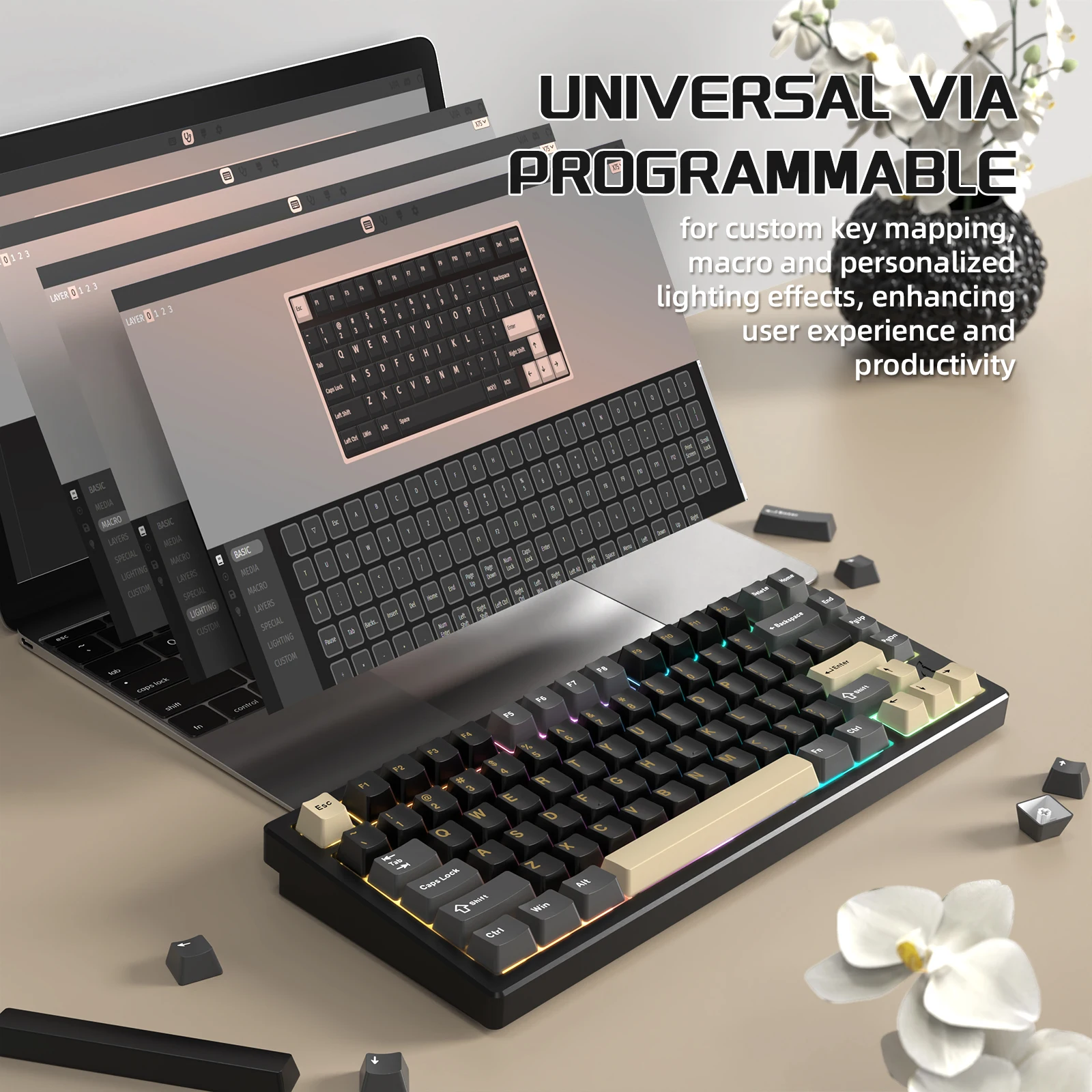 Imagem -05 - Ataque Shark-x75 Teclado Mecânico Cnc 75 Junta de Alumínio Modos Atualização 10000mah Bateria Hot-swap Espumas Via
