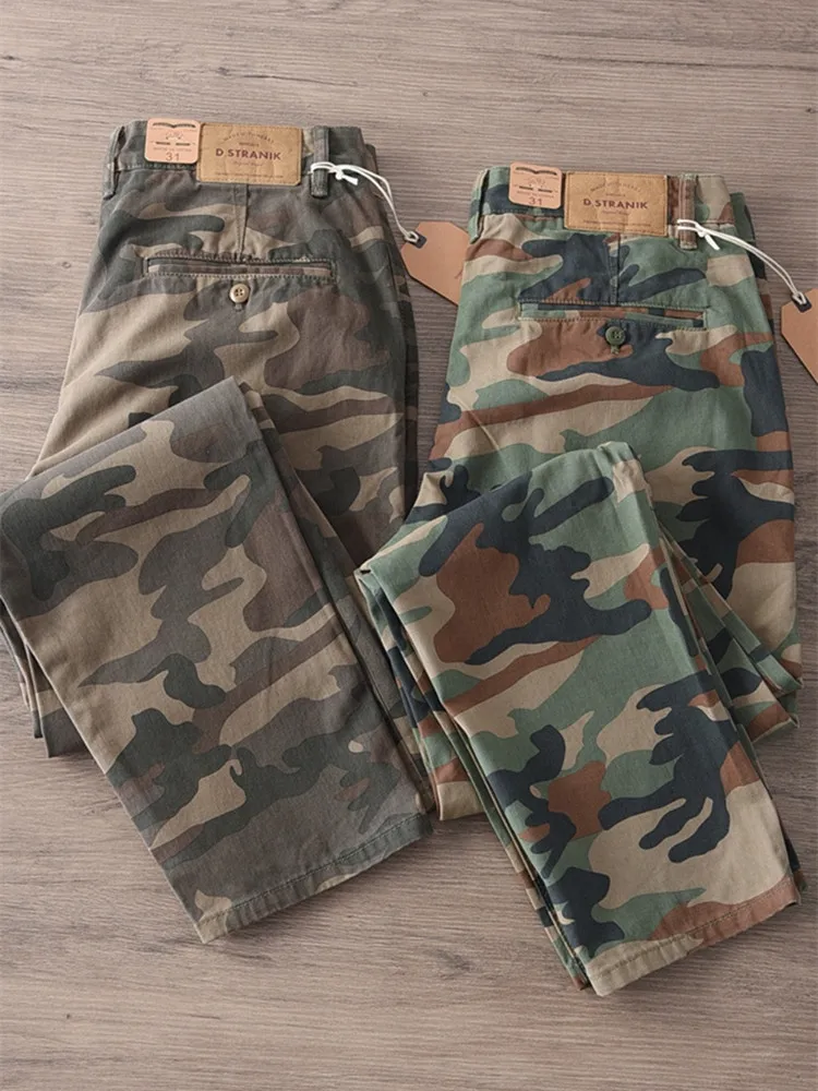 Spring and Autumn New American Rerto Heavyweight Camouflage Cargo Pants Men\'s 100% Cotton Washed Loose Straight Casual Trousers