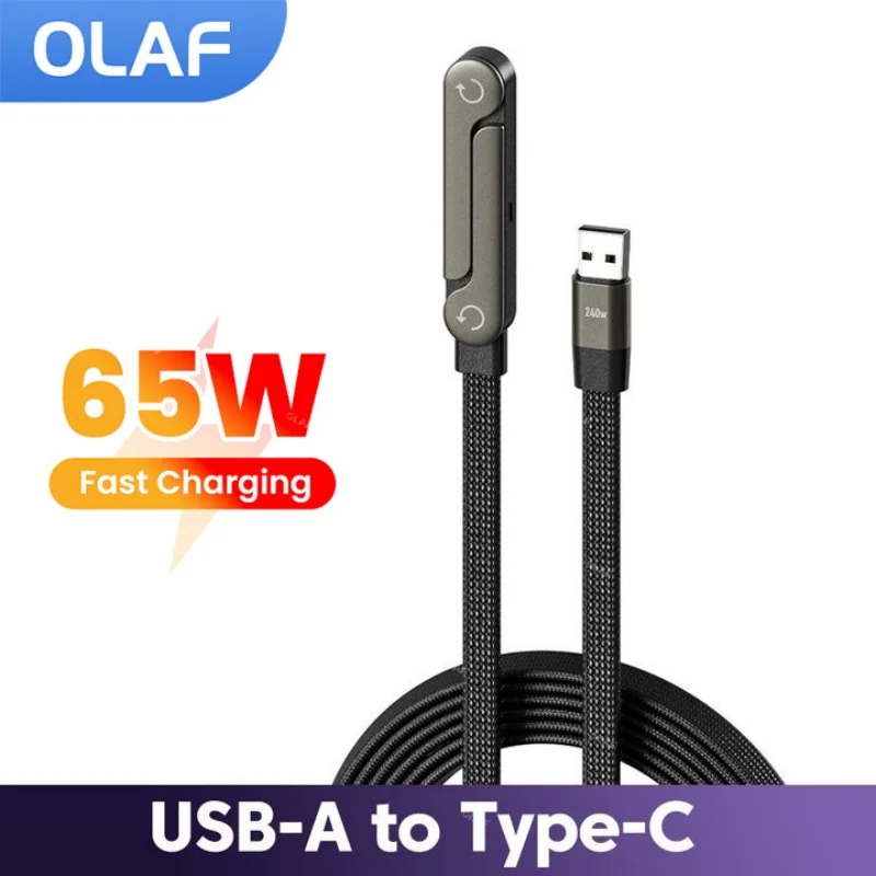 65W Fast Charging USB C Cable Quick Charge Elbow Adapter Phone Stand Built-in Phone Mount USB A To Type C Cable for Mobile Phone