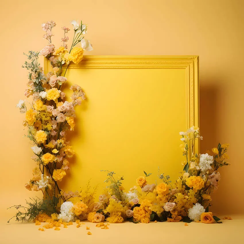 Mehofond Fotografie Achtergrond Gele Muur Bloemen Frame Volwassen Verjaardag Bruiloft Moederschap Portret Decor Achtergrond Fotostudio