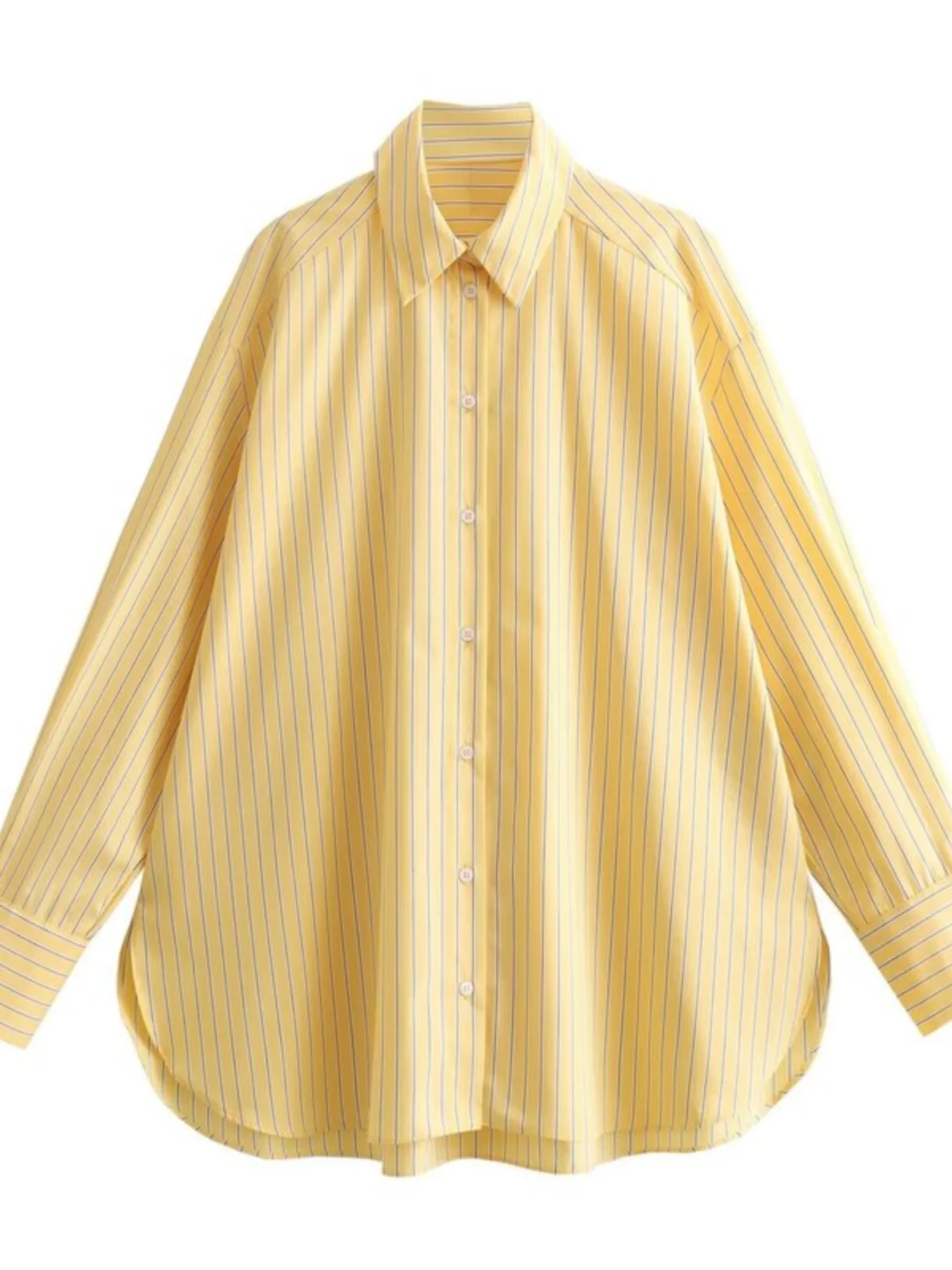 Spring 2024 Women's Versatile Loose Slimming Stripe Silk irt Long Sve Regular Length Comfortable Fit Faionable Casual