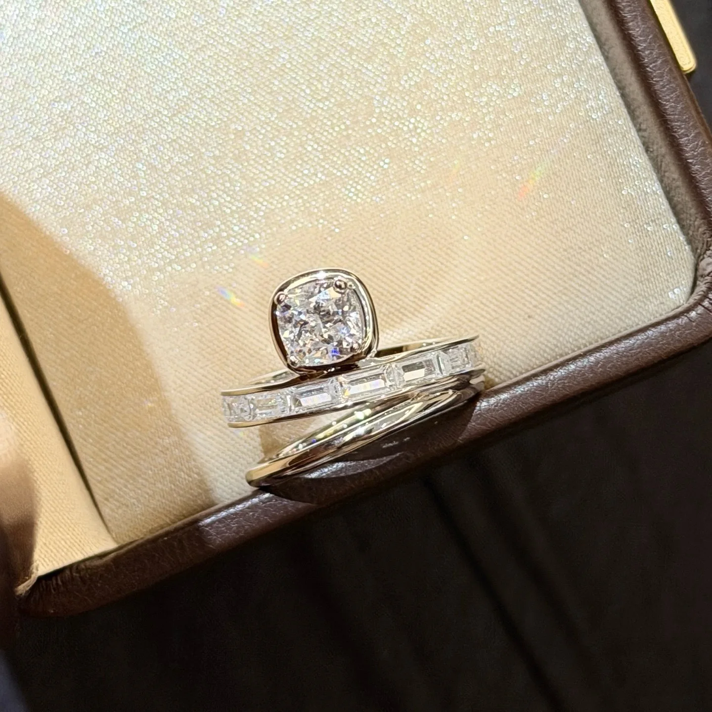 Trendy Real 925 Sterling Silver Statement Ring For Women Square Layered Baguette Band Simulated Diamond Luxury Fine Jewelry