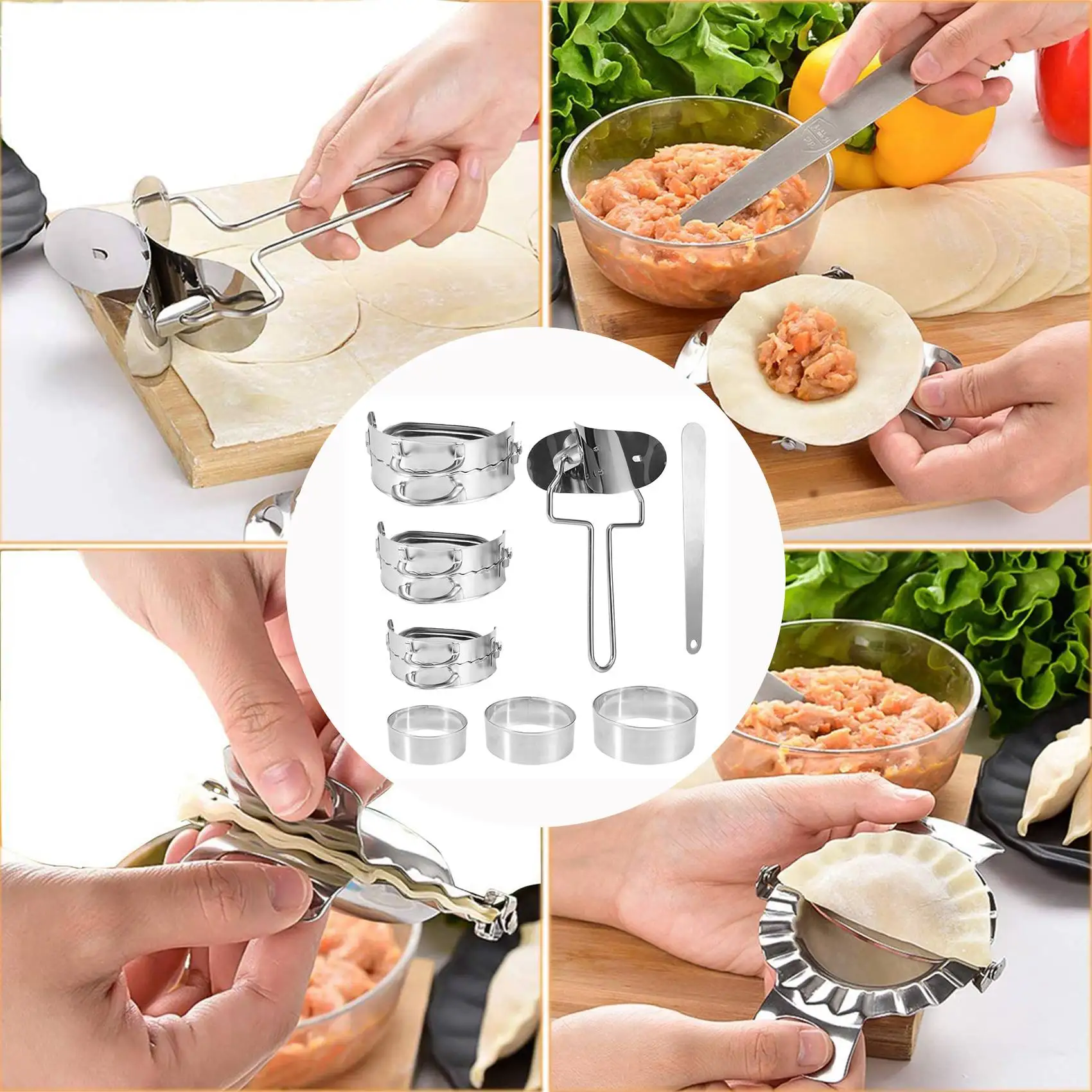 ABKW-Dumplings Maker 8 Pcs, Press Mold Set And Cutter For Chinese Wonton, Gyoza Skin Tools