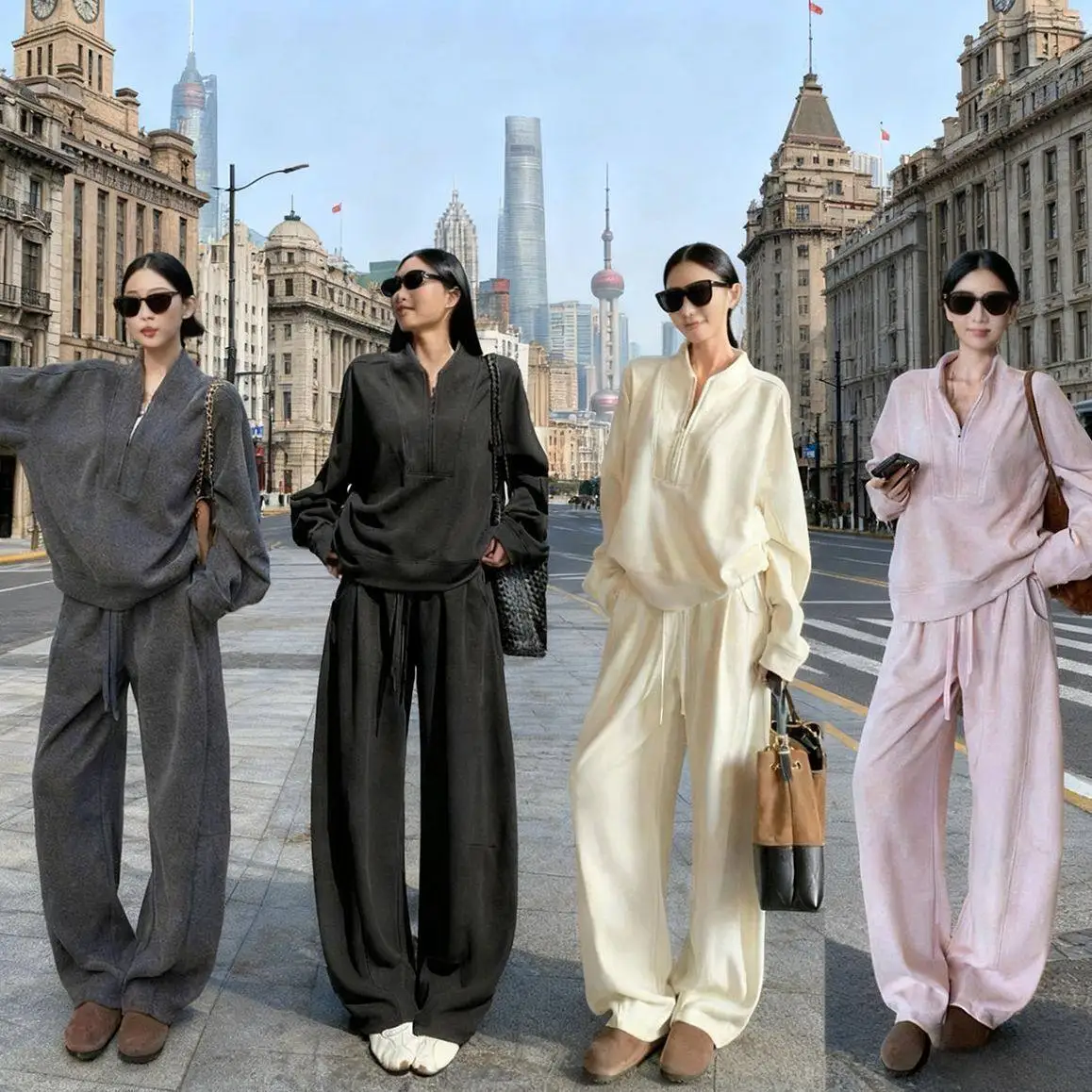 

Весенне-осенний зимний повседневный спортивный свободный комплект из двух предметов для женщин: худи и удобные длинные брюки