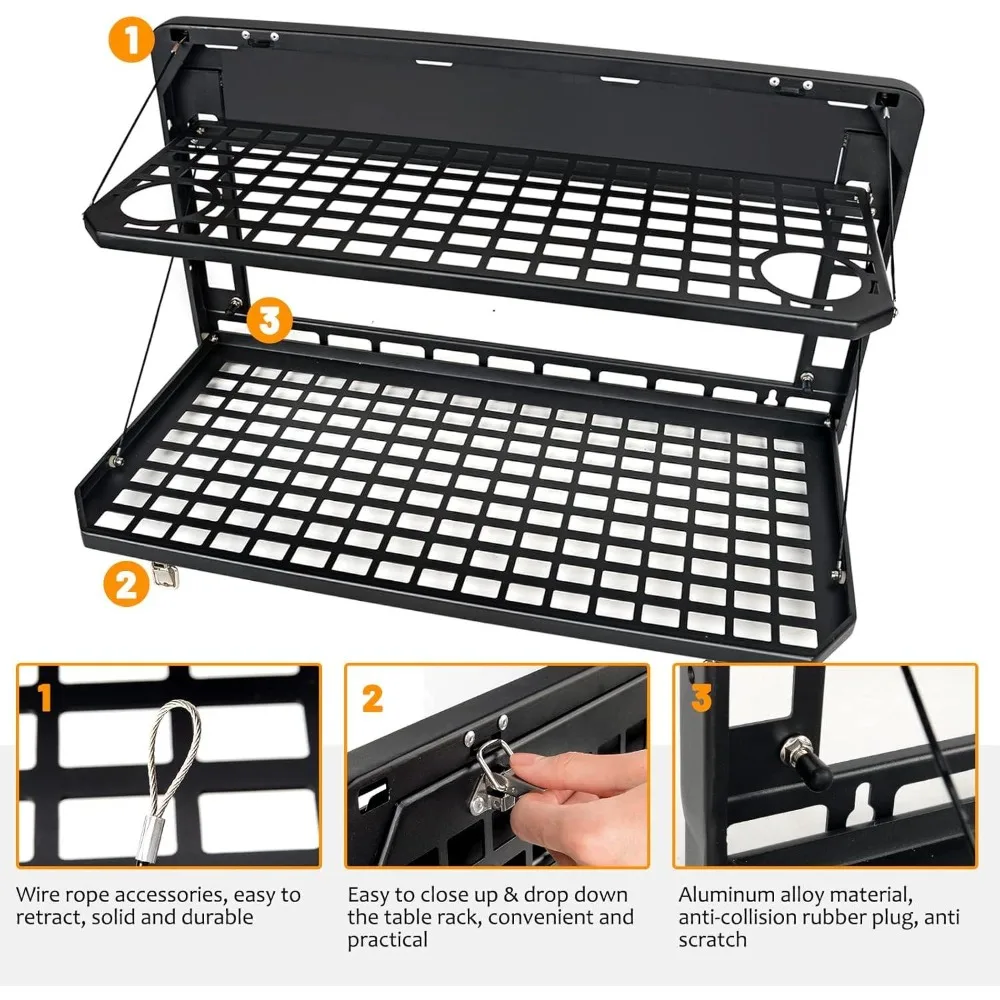 برونكو رف البضائع الخلفي الألومنيوم منصة تخزين قابلة للطي مولي متوافق مع الباب الخلفي المنظم لموديلات 2021 إلى 2024