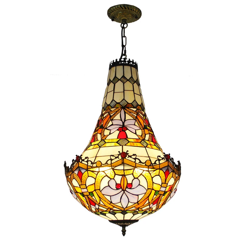 Tiffany Mediterranean Style Pendant Light Vintage Stained Glass Chandelier for Living Room Bedroom Dining Room Stair Lighting