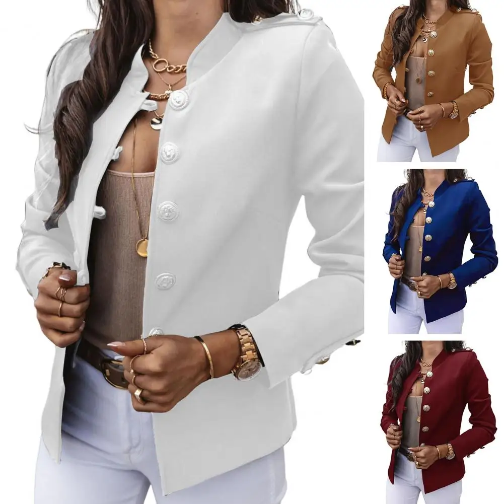 New Fashion Suit Jackets Elegant Women's Long Sleeve Single Breasted Suit Simple Stand Neck Casual Solid Color Coats