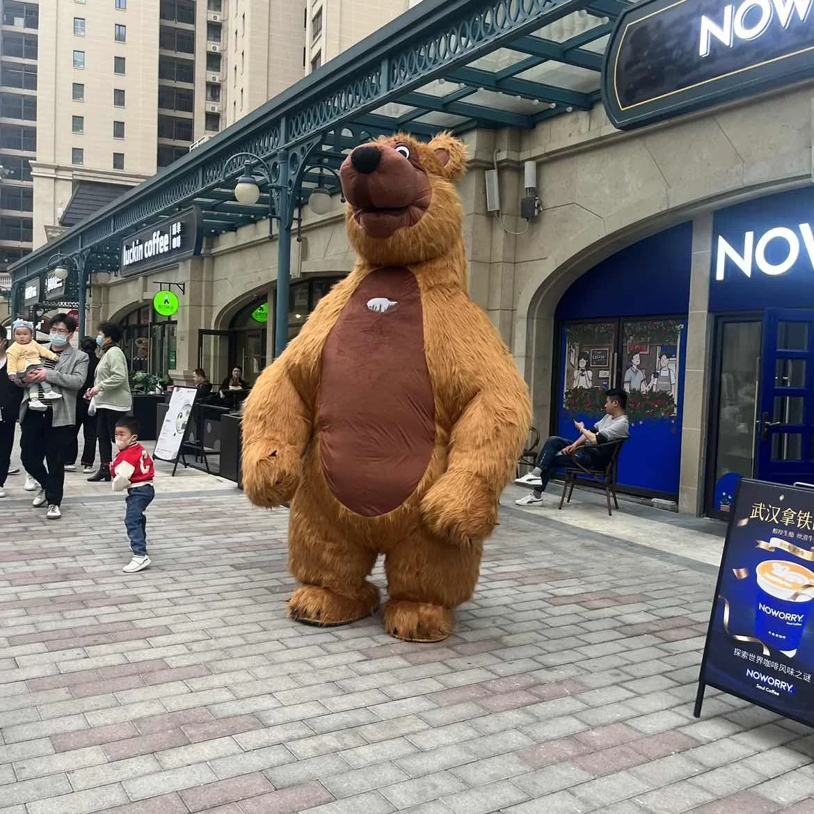 Inflatable Brown Bear Play Costume Walking Show Costume Inflatable Props Clothes Masha and The Bear Mascot Costume