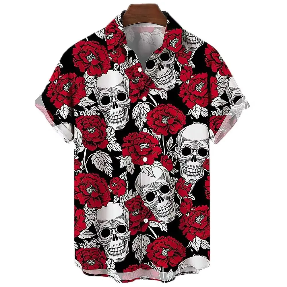 Fashion Shirt Sailboat Skull Print Shirt Hawaii Fashion Casual Rock Print New Beach Men's Shirt