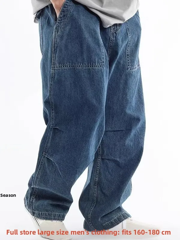 

Мужские джинсы в японском ретро-стиле, синие, рабочие, свободного прямого кроя, с большими карманами, больших размеров, удобные, для весны и осени