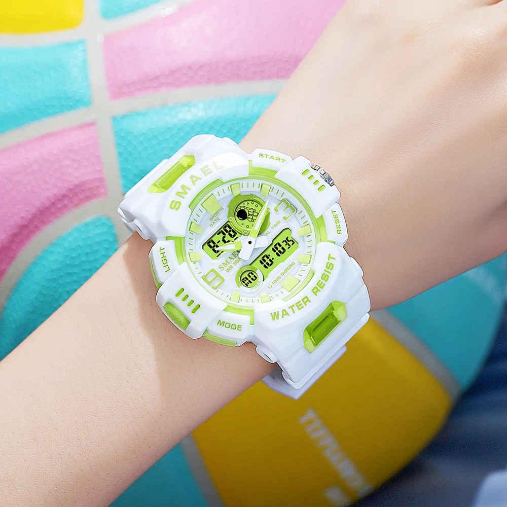 Smael neue Quarz Digitaluhr für Frau Dual Time Display Sport Mode Dame weiße Armbanduhren Datum Woche weibliche Stoppuhr