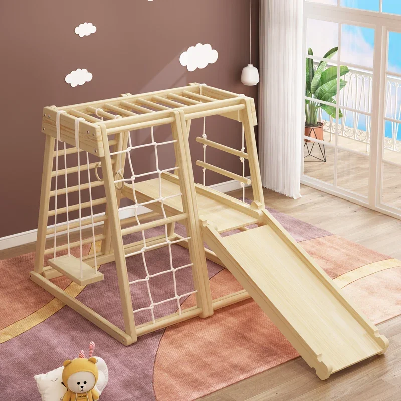 Children's indoor climbing frame Solid wood slide Swing combination Kindergarten Small amusement park Baby exercise equipment