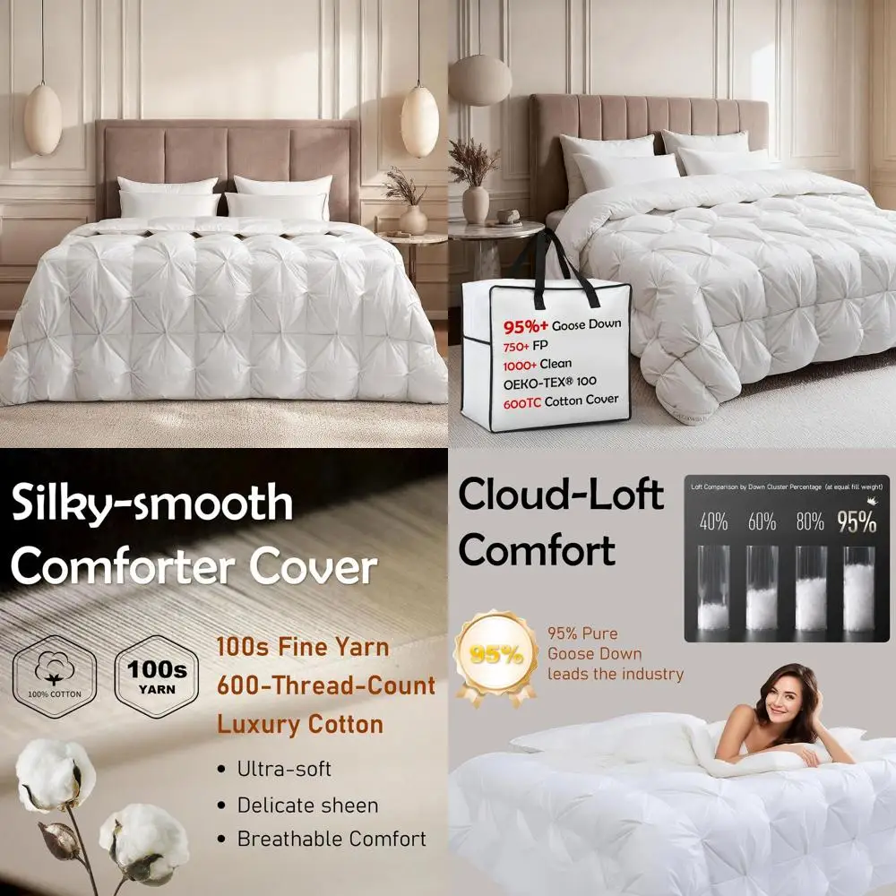 

Luxury 95% Goose Down Comforter - 750+ Fill Power, Ideal for Winter, 32°–55°F, Oeko-Tex Certified, 1000+ Cleanliness, 68x94 Duve