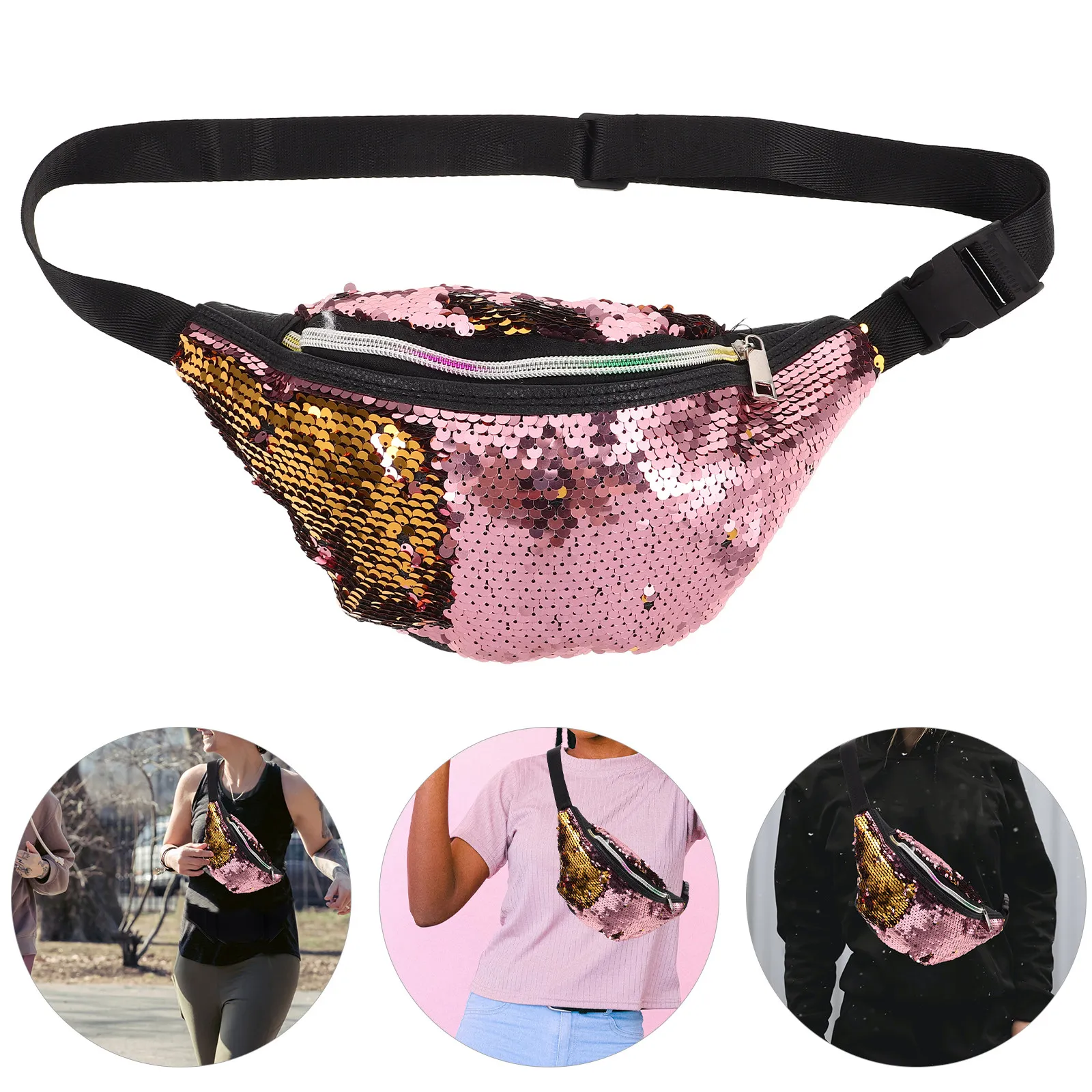Travel Accessories Pouch For Women - 인어공주 스팽글 허리 가방 조절 가능한