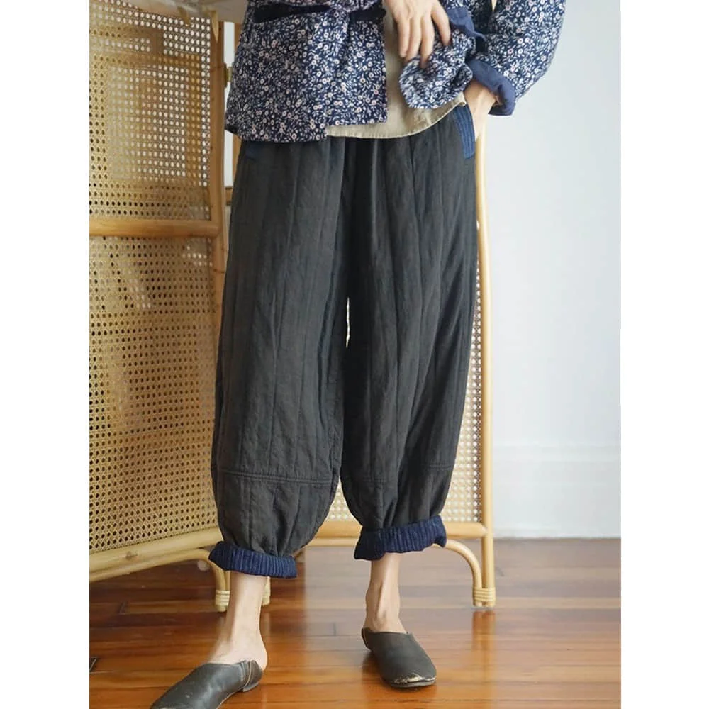 Solid Harem Pants for Women Winter Vintage Korean Style Trousers Casual Quilted Lightweight Cotton Added Pants Women Clothing