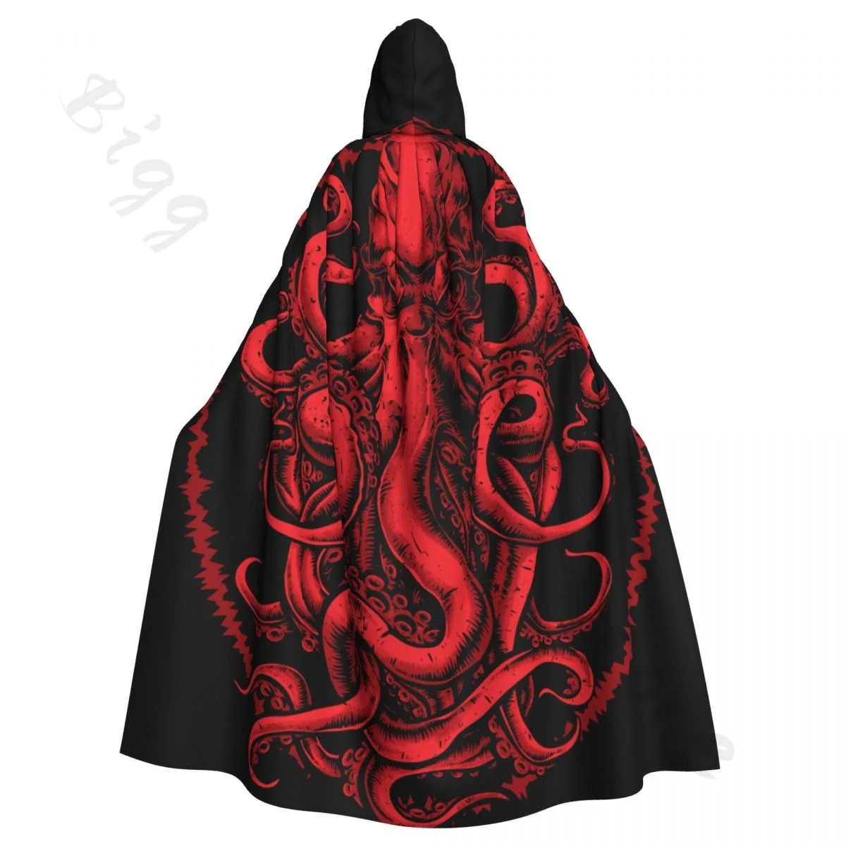 Adult Cloak Cape Hooded Red Octopus Medieval Costume Witch Wicca Vampire Elf Purim Carnival Party