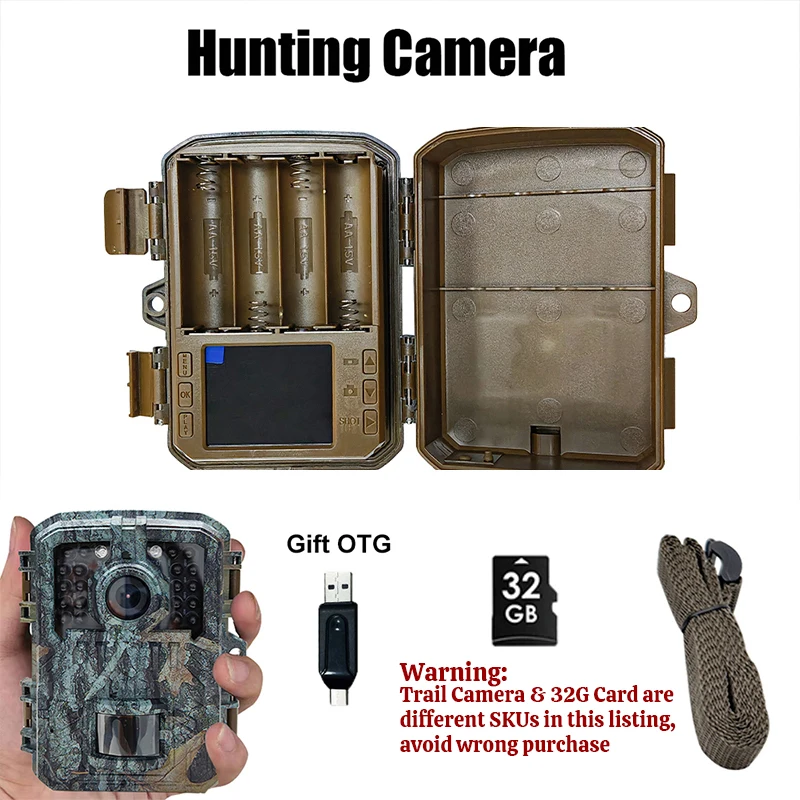 Mini Cámara de Caza, Cámara para Cazadores, 16MP 1080P, Cámaras para Animales Salvajes, Visión Nocturna, Trampas Fotográficas, Vigilancia hasta 32GB