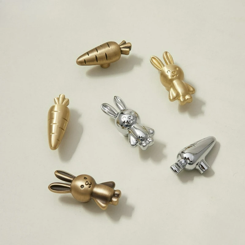 1PC  Brass Single Hole Bunny Handle, Personalized and Creative Wardrobe Door, Children's Room, Radish, Modern Cabinet Handle