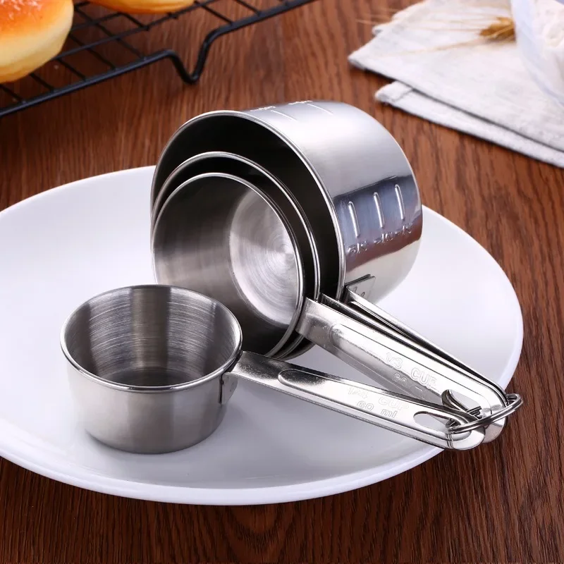 4Pcs Stainless Steel Measuring Cups and Spoons Set Deluxe Premium Stackable Tablespoons Home Tools Kitchen Accessories