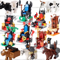 MOC Medieval Military Transport Carriage Bullock Cart Building Blocks Castle King Knight Throne Power Weapons Armor Cloak Figure