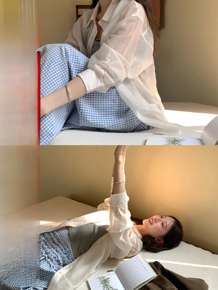 

RAINY Women's Breathable Lightweight ket irt Summer Lazy Sle Pure Color Sunscreen Loose Fit Long Sve Button down