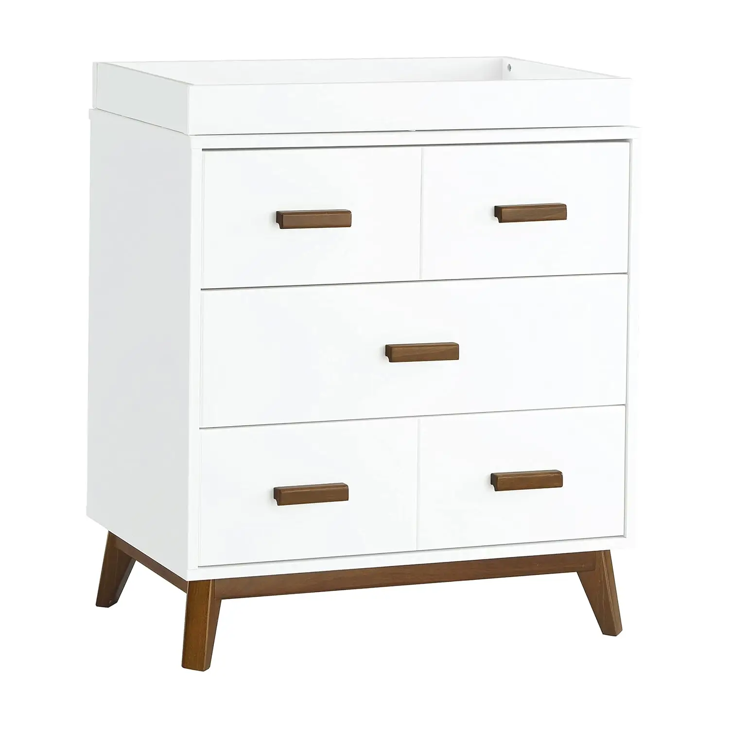 

Scoot 3-Drawer Changer Dresser With Removable Changing Tray In White And Natural Walnut, Greenguard Gold Certifie