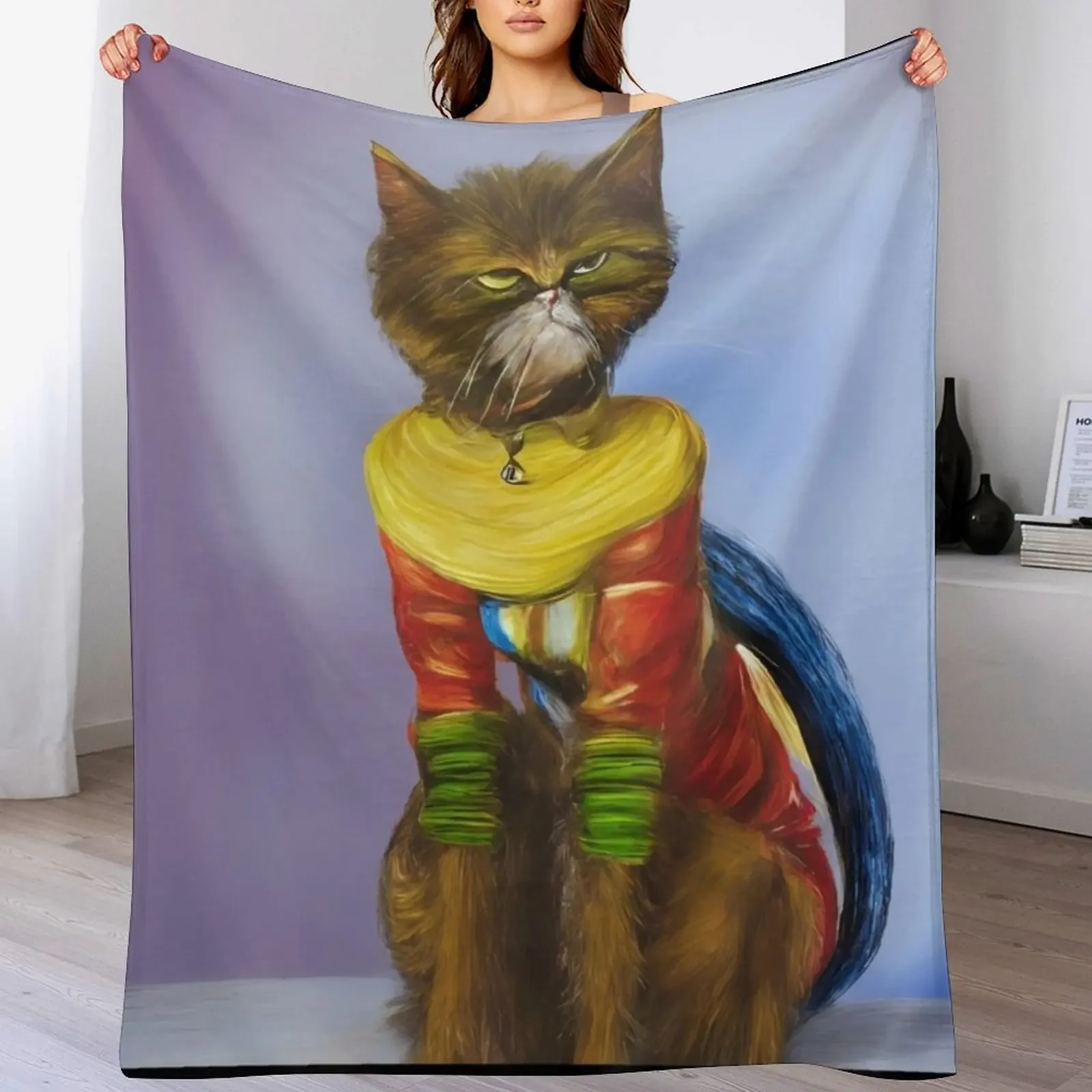 

This little cat is not amused. Throw Blanket Flannels Tourist Bed covers Beach Blankets