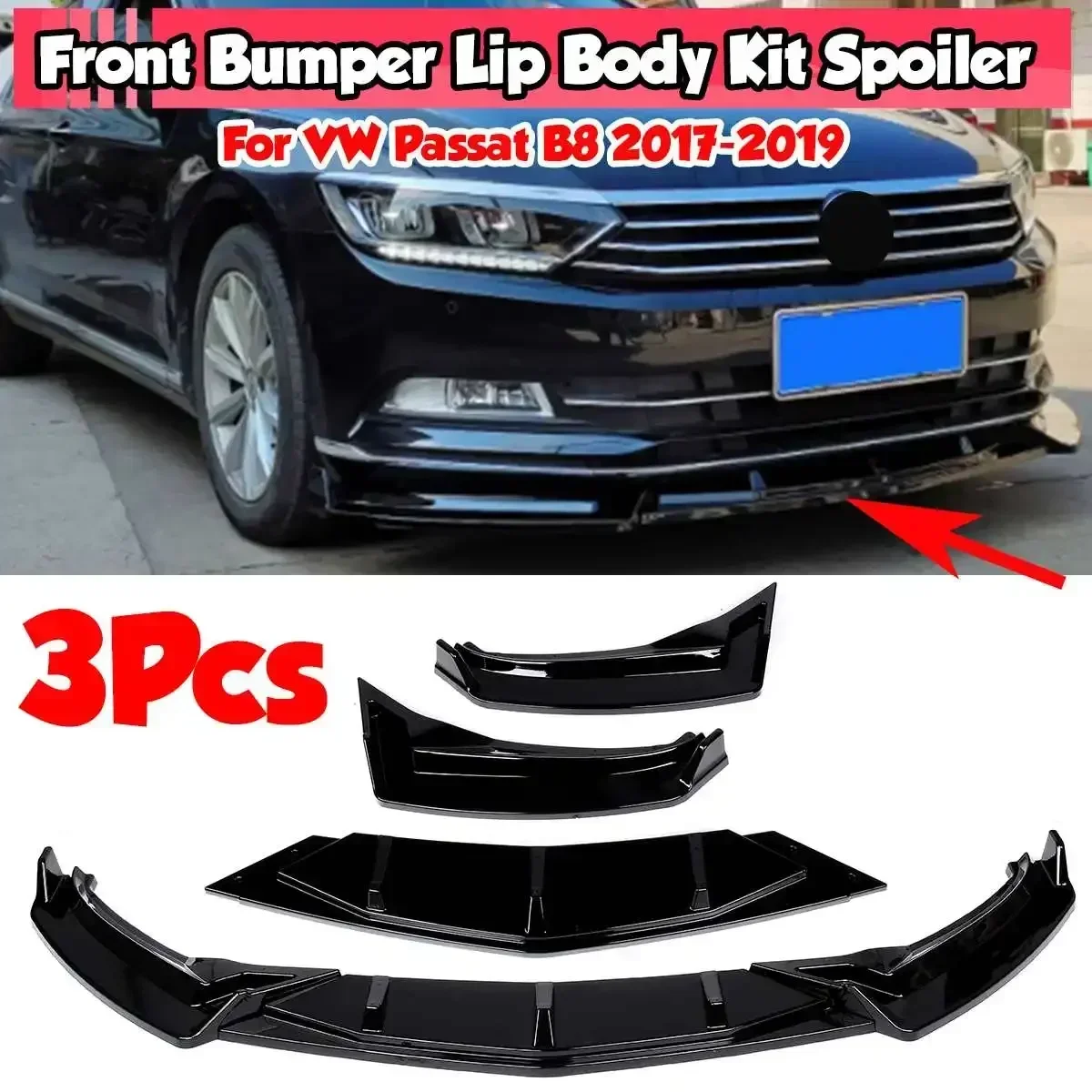 For VW Passat B8 2017-2019 Car Front Bumper Splitter Lip Diffuser Spoiler Protection Guard Deflector Lips Accessories Body Kit