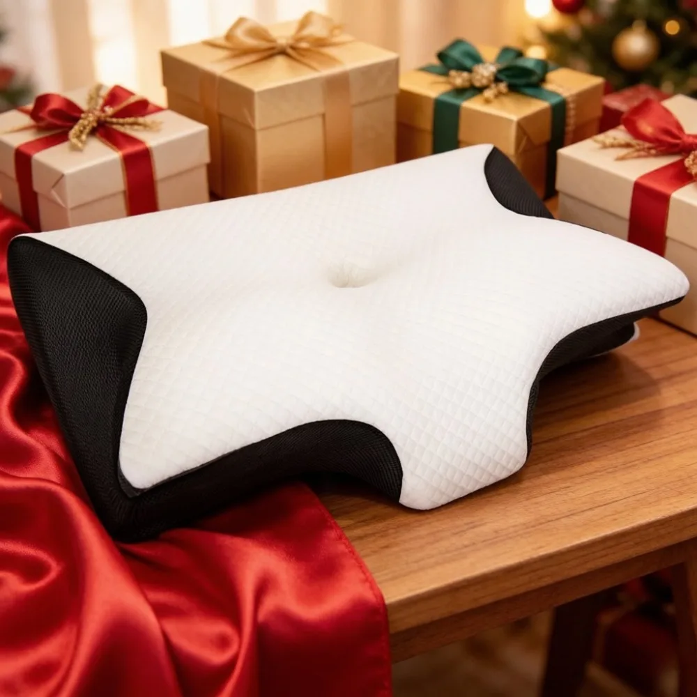 Oreiller à mémoire de forme papillon noir et blanc [noyau intérieur + taie d'oreiller amovible et lavable] Oreiller papillon en mousse à mémoire de forme haute résilience, respirant, soutien du cou, oreiller à mémoire de forme profilé, oreiller cervical pour l'alignement de la colonne vertébrale